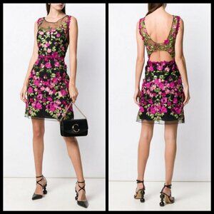 💕MARCHESA NOTTE💕 Sleeveless Embroidered Cocktail Dress ~ Black Floral Print 8
